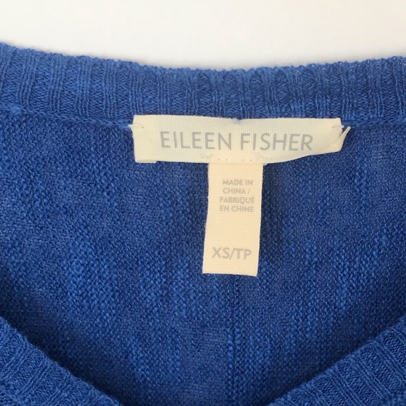 Eileen Fisher Blue Linen Blend V-Neck Lightweight Knit Sweater - Picture 6 of 7